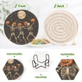 thumbnail image 4 of Yayeee 6 PCS Drink Coasters with Holder Set Woven Absorbent Round Tabletop Hot Pad, Black Halloween Dancing Skeleton, 4 of 7