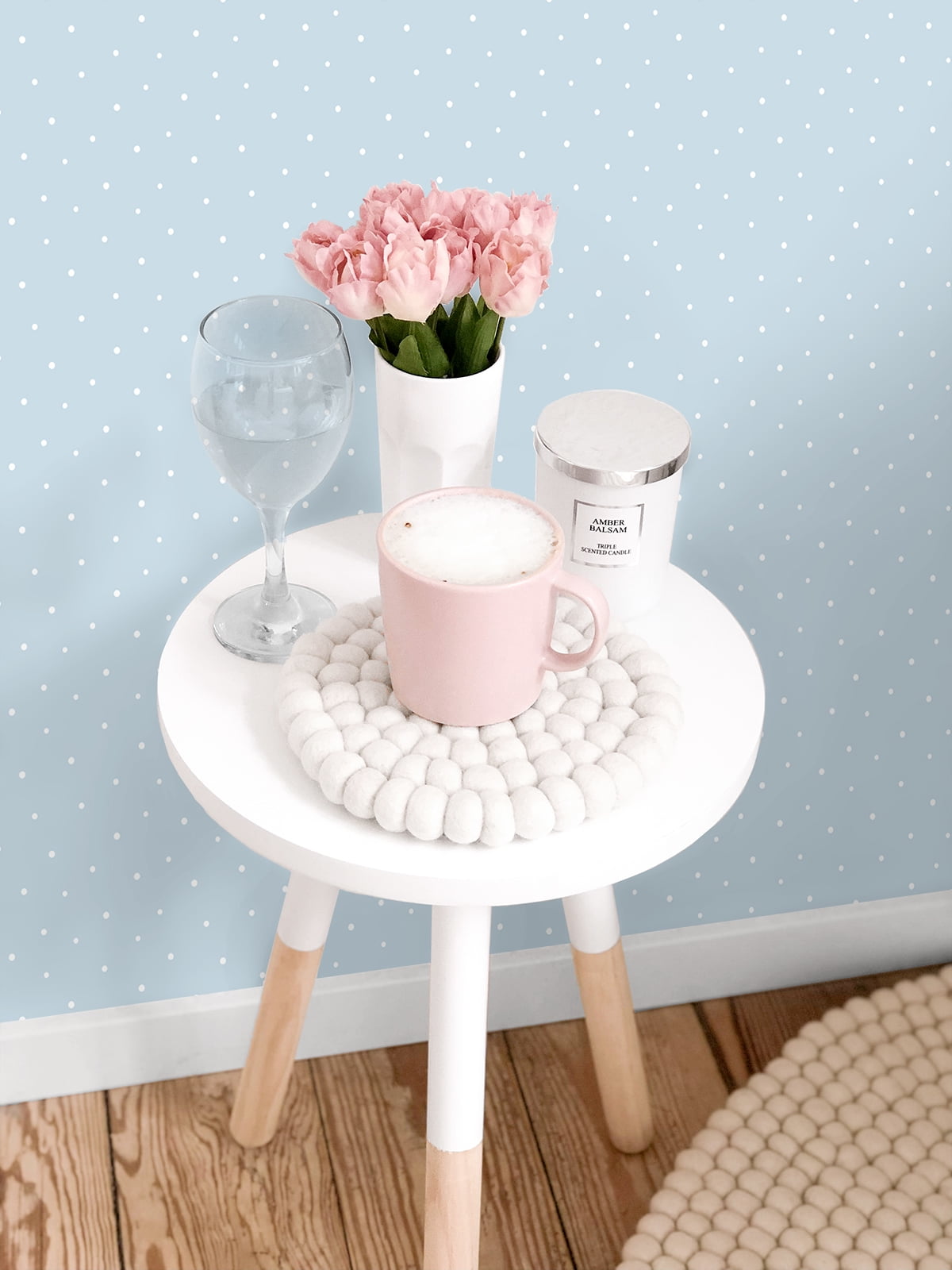 NextWall Baby Blue Polka Dots Peel and Stick Wallpaper