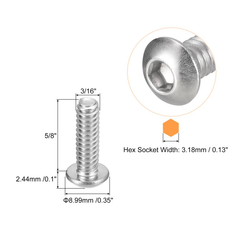 uxcell #10-24x5/8 Hex Socket Head Cap Screw Bolts 304 Stainless Steel Polished 50pcs