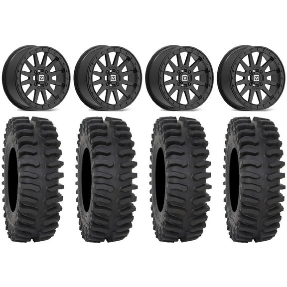 Valor V05 Beadlock 14" Wheels Black 27" XT400 Tires Kawasaki Teryx Mule