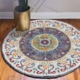 thumbnail image 7 of Laddha Home Designs 4' Blue and Orange Floral Mosaic Hand Tufted Round Wool Area Throw Rug, 7 of 7