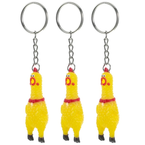 Paquete de 3 llaveros de pollo gritando para apretar, divertido colgante de pollo amarillo chirriante para llaves, bolsas, teléfonos