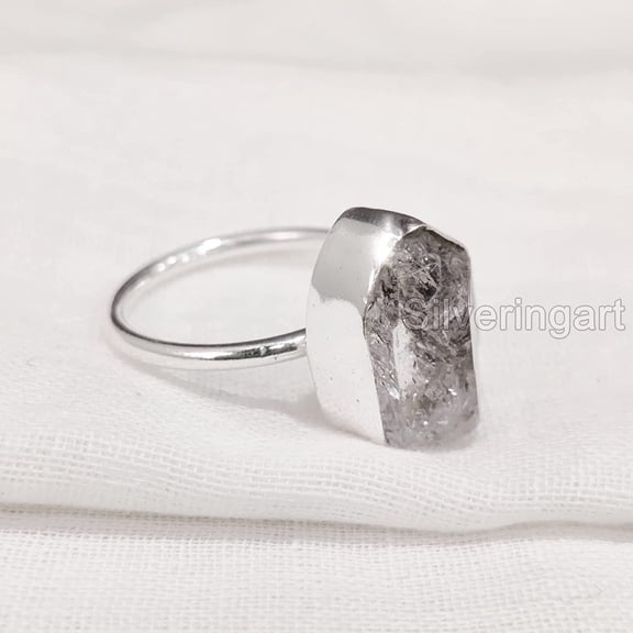 Natural Herkimer Diamond Ring, Rough Herkimer Diamond Ring, Birthstone, Simple Ring, 925 Sterling Silver, Womens Ring, Christmas, Thanksgiving, Handmade, Statement Jewelry, Rough Gemstone Jewelry