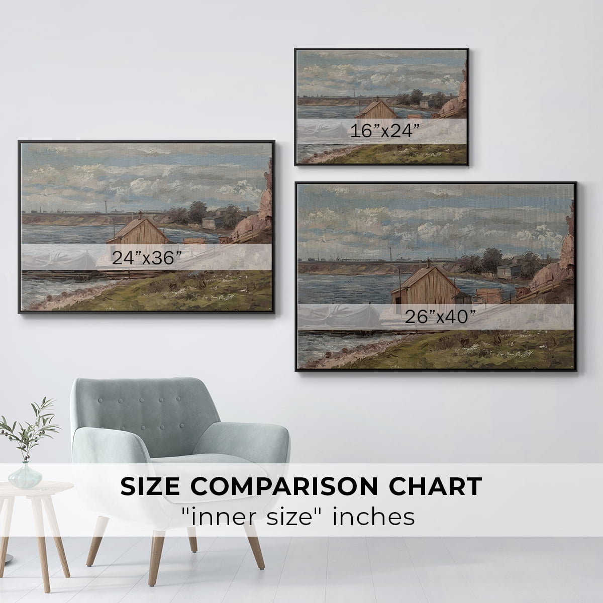 Vintage Landscape-CCCLVII By Wexford Home Framed in Black Wood Gallery Wrapped Canvas 25 in. x 37 in.