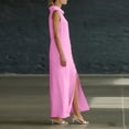 thumbnail image 5 of Women's Solid Linen Sleeveless Long Shift Dress with Side Slit Casual, 5 of 7
