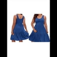 thumbnail image 2 of Vestidos de Verano para Mujer, de Gran Tamaño, con Hombros Descubiertos, Lisos, Sin Mangas, con Volantes en el Bajo, Vestidos Cortos con , Azul XXXL, 2 of 7