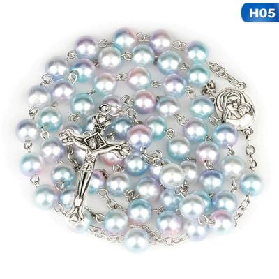 AkoaDa Colorful Bead Glass Beads Catholic Christian Catholic Cross Rosary Necklace Bracelet...