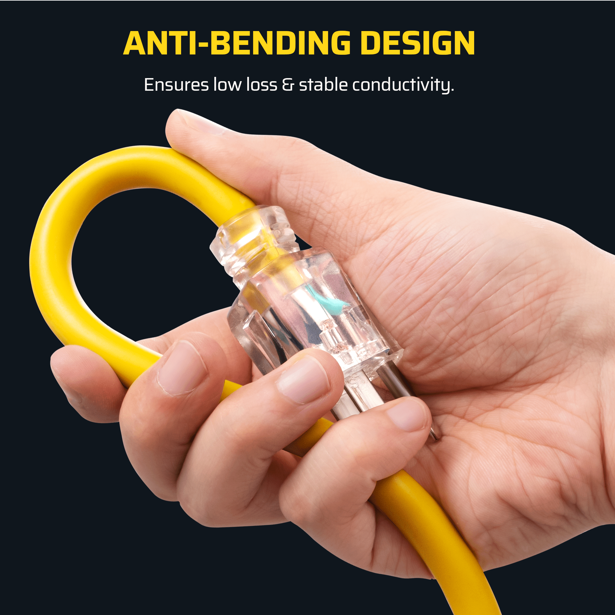 DEWENWILS 15FT Yellow Extension Cord for Outside Indoor 16/3 Gauge 16AWG 3 Prong Outlet with Light 2 Pack
