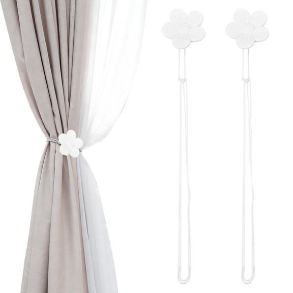 Uxcell Magnetic Curtain Tiebacks, 2 Pack Resin Flower Drapery Holdbacks, Vintage Curtain Holdbacks Rope, Magnetic Window Drapery Decorative for Home, Cafe, Office, White