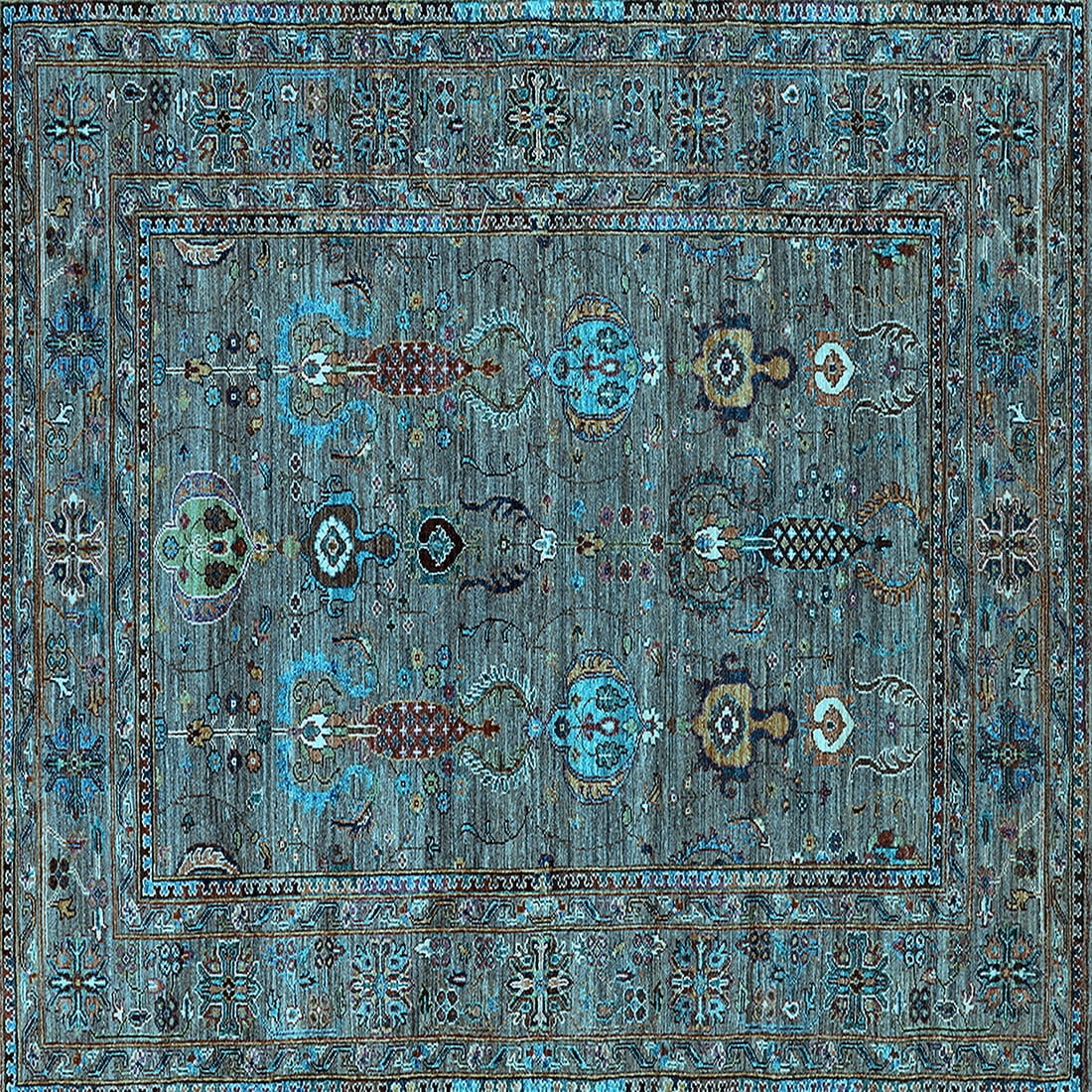 Ahgly Company Indoor Square Oriental Light Blue Industrial Area Rugs, 7 ...