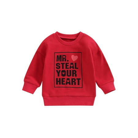 

Toddler Baby Boy Girl Valentines Day Outfits MR. Steal Your Heart Shirt Crewneck Sweatshirt Onesie Romper
