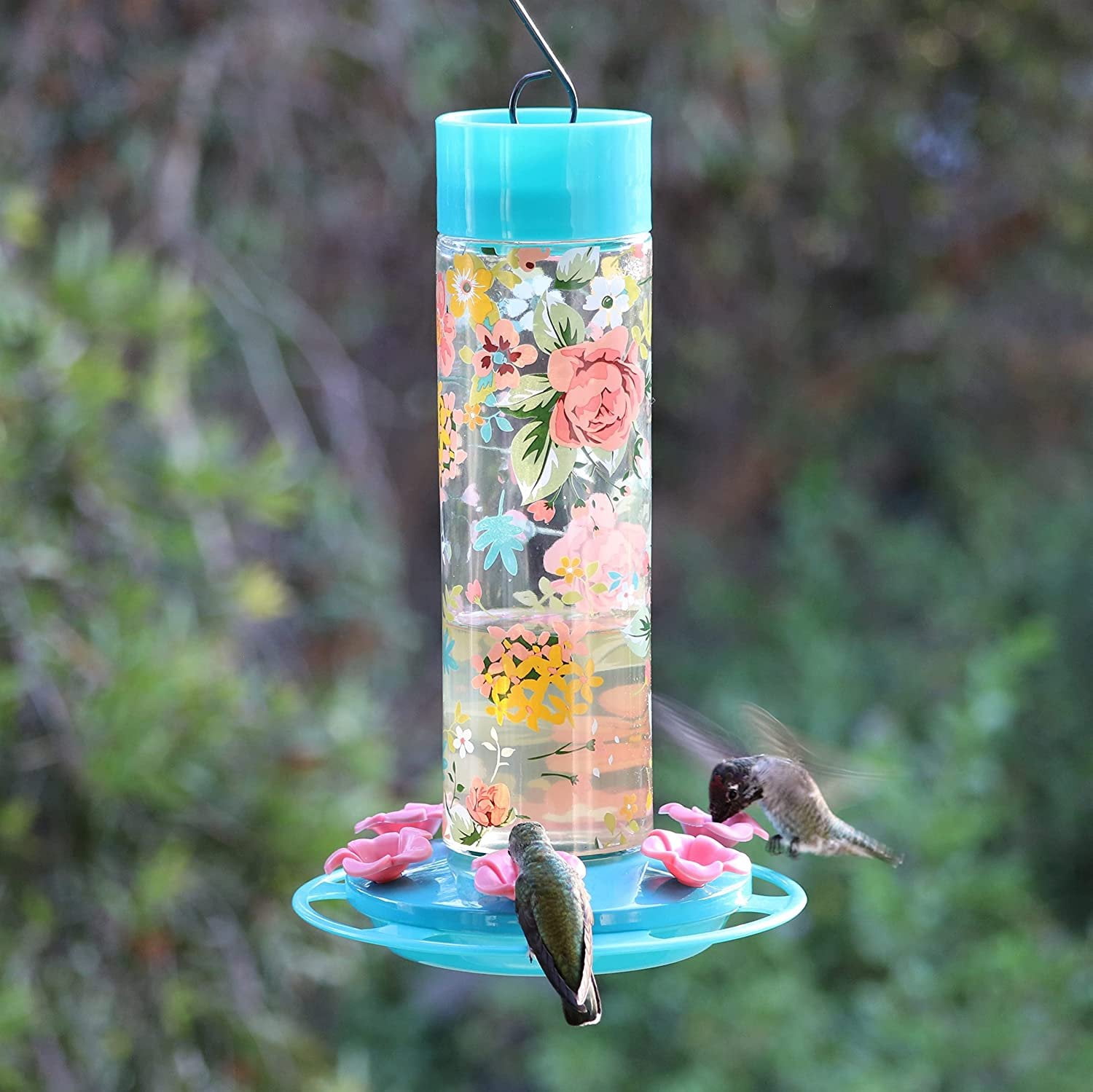 Nature's Way Bird Products DGHF2 Charming Peony Decorative Glass Hummingbird Feeder