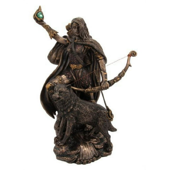 Skadi Warrior with Bow and Arrow and Wolf Resin Statue Figurine