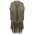 thumbnail image 4 of Dagegui Fringe Sleeveless Vest for Women Fall Fashion Cowgirl Jacket Western Vintage Tassel Jackets Casual Holiday Patry Coats Clothes Army Green 2XL, 4 of 5