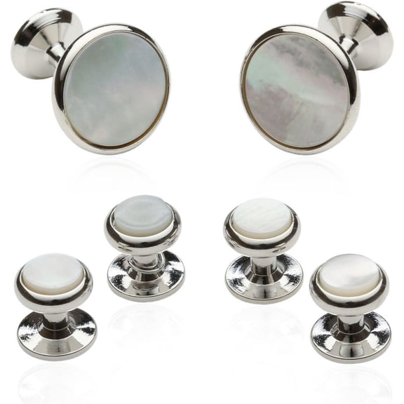 Mother of Pearl and Silver-tone Cufflinks and Studs