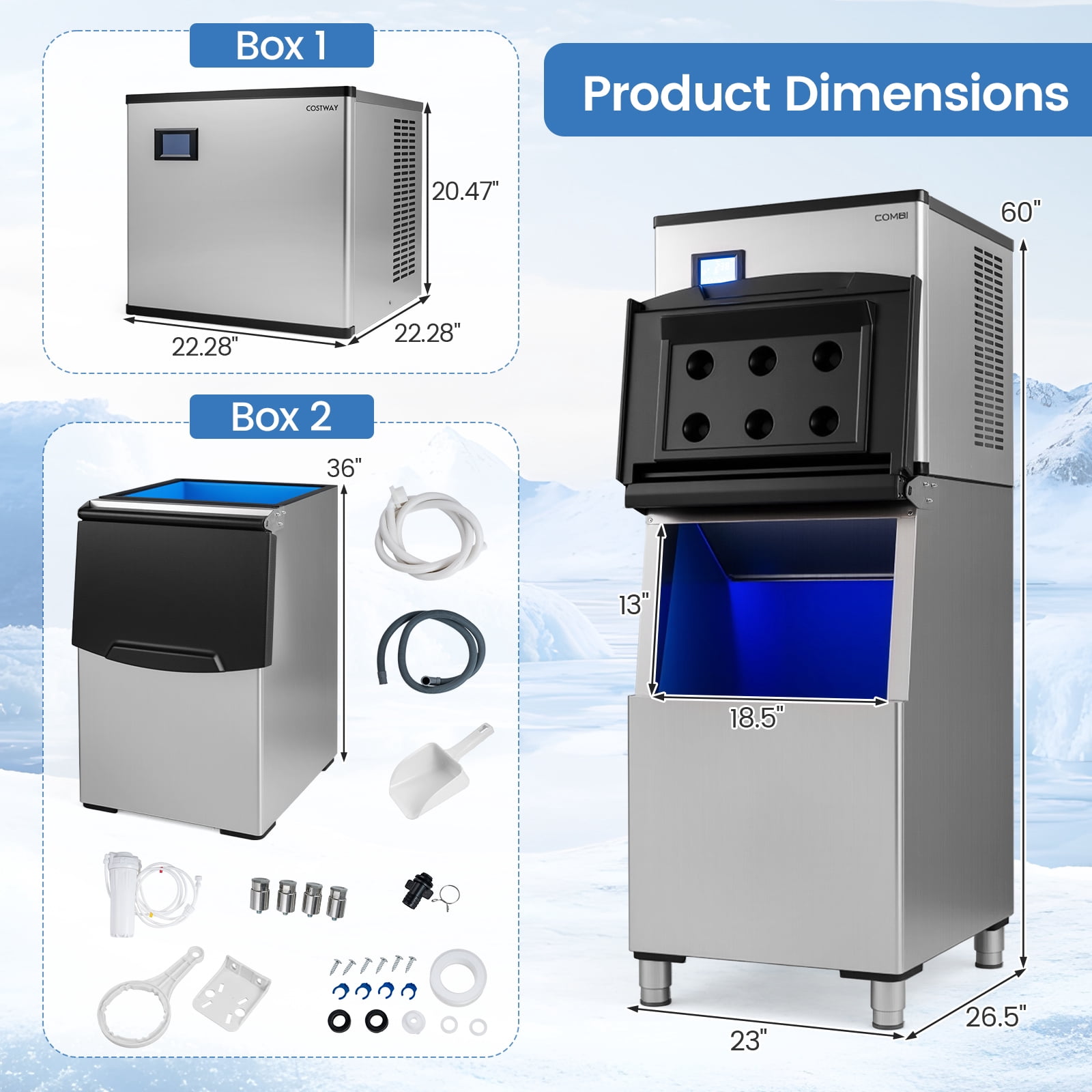 Costway Commercial Ice Maker 450 lbs/24H Ice Machine with 250 lbs Storage Bin Self-cleaning
