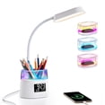 thumbnail image 1 of Lámpara de escritorio LED WILIT con soporte para bolígrafos, puerto de carga USB y reloj, 1 of 7
