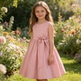 thumbnail image 2 of Wdgfv Girls Summer Dresses Casual Comfortable Flutter Sleeve Striped Round Neck Belted Toddler Kids Dress Age 3-7 Navy 5-6 Years, 2 of 9