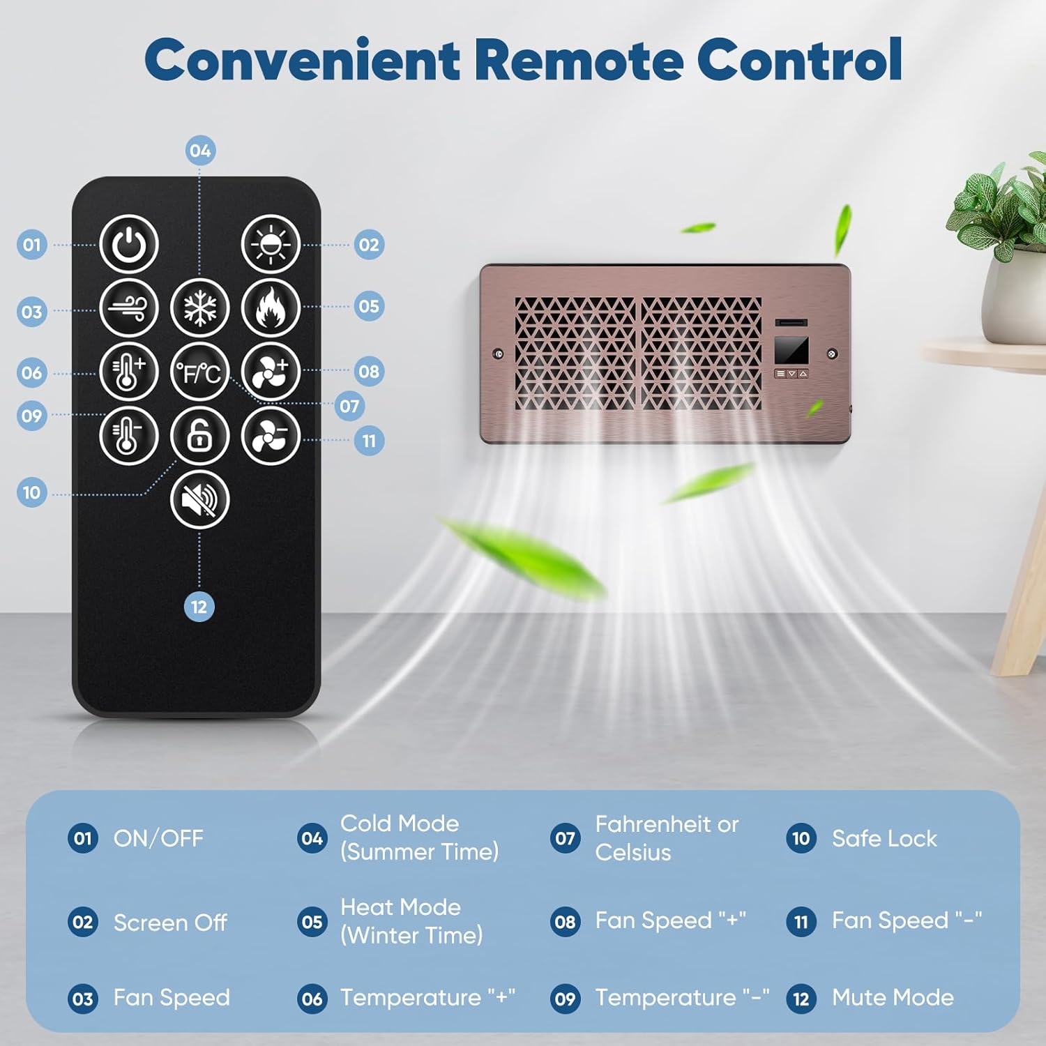 Nordic Hygge Register Booster Fan for 4" x 10" Register Holes with Remote Control and Thermostat, Brown