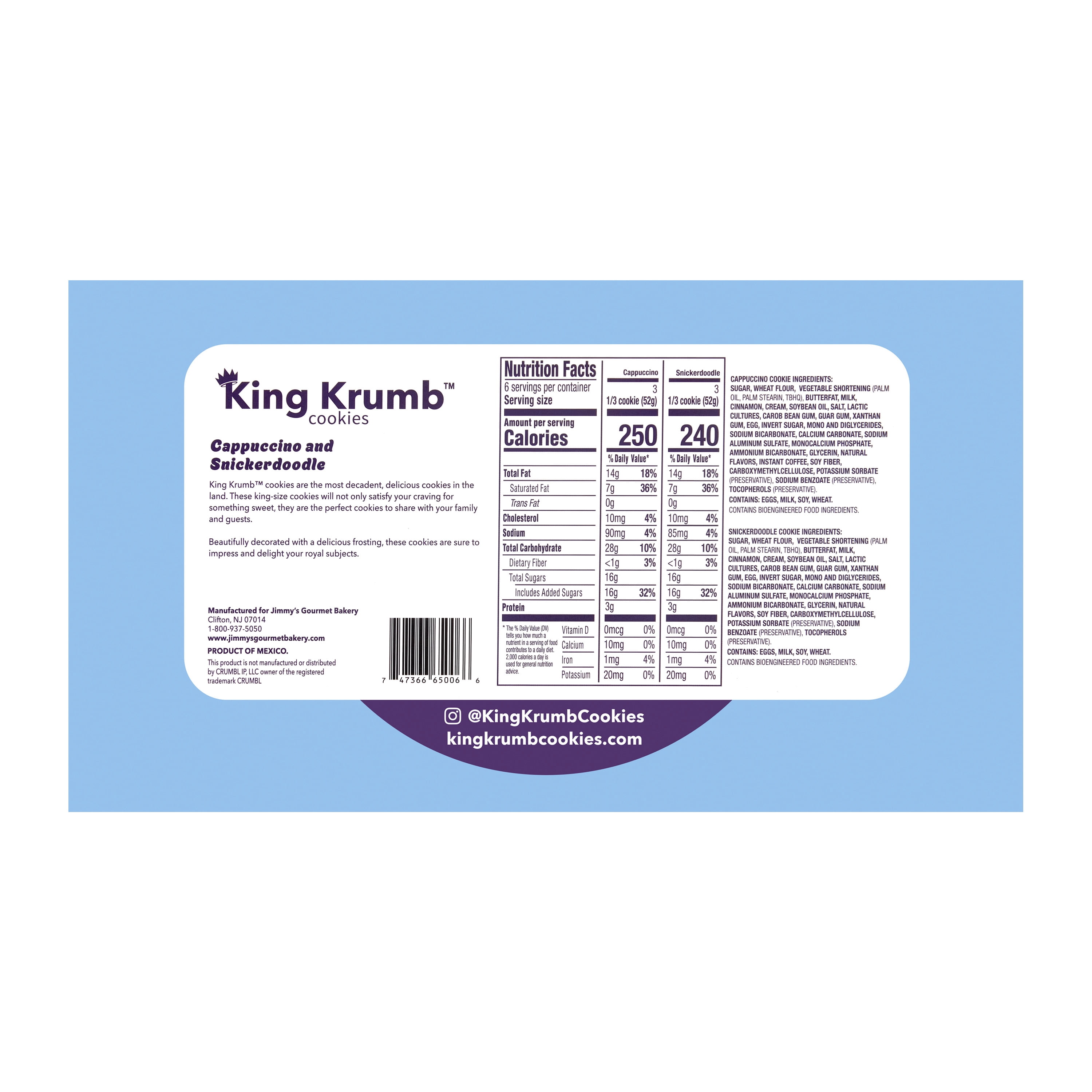 King Krumb Frosted Cappuccino & Snickerdoodle Bakery Cookies, Ready to Eat Soft Baked Gourmet Cookies with Creamy Frosting and Coffee & Cinnamon Sugar Flavors, Naturally Flavored, 11 oz, 2 Count