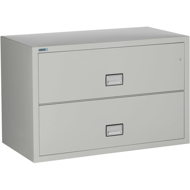 PHOENIX SAFE Lateral 44 inch 2-Drawer Fireproof File Cabinet with Key Lock, Water Seal, Light Gray, LAT2W44LG