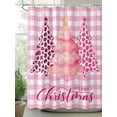 thumbnail image 2 of Pink Christmas Trees Small Stall Shower Curtain, Waterproof Shower Curtains for Bathroom, Leopard Print Xmas Tree Winter Plaid Washable Fabric Cloth Bath Curtain for Bathtub with Hooks 36x78 Inches, 2 of 6