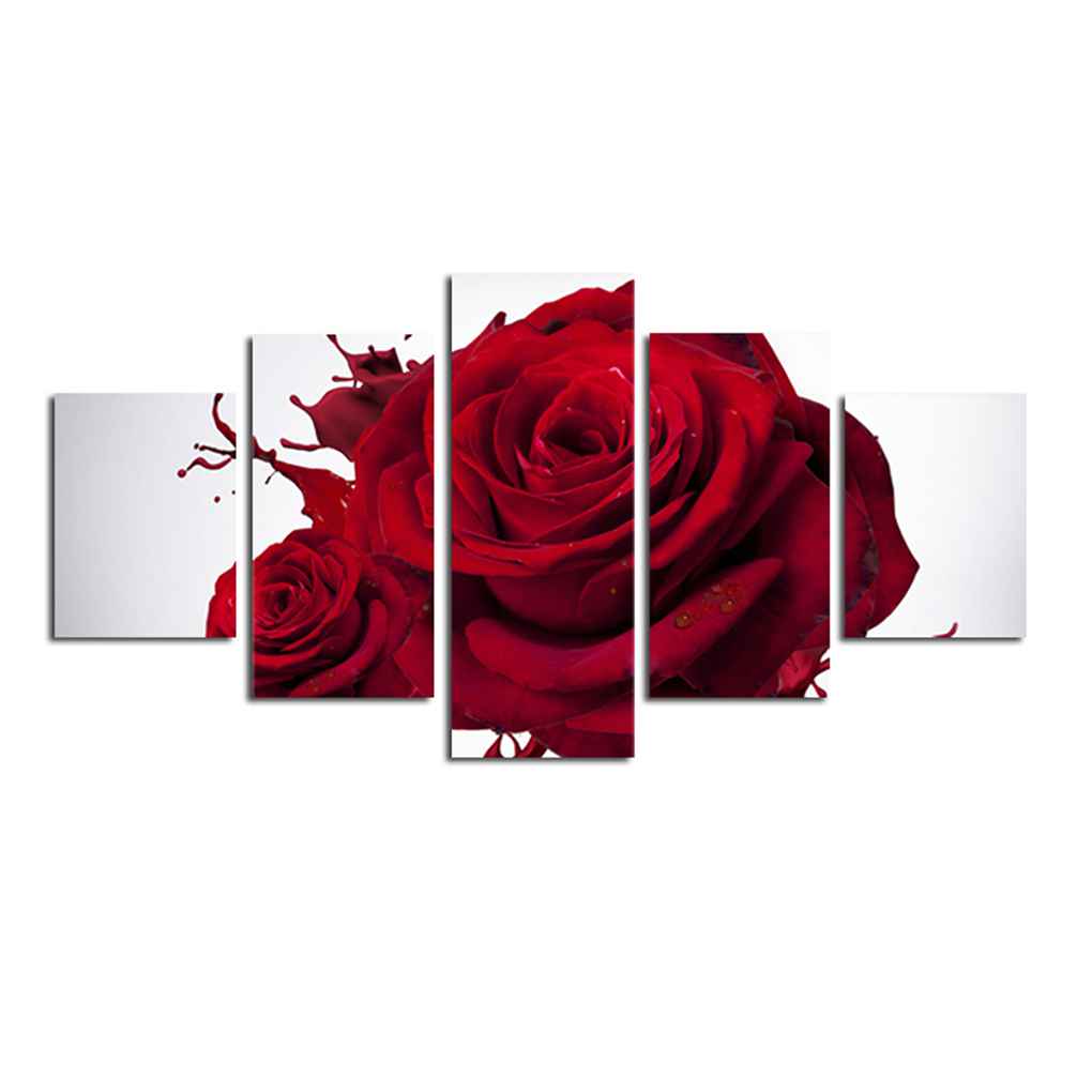 5 Panels Flower Painting Bright Red Rose Print Red rose painting Print