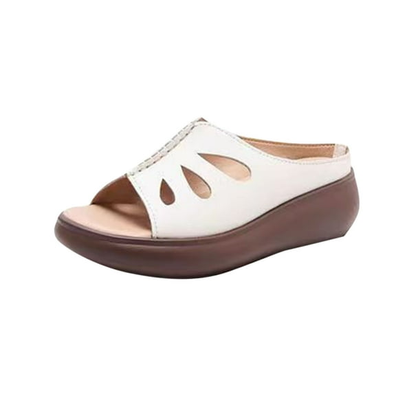 Hopeusnice Sandals for Women Trendy Non-Slip Breathable Women's Sandals Flat Heel Open Toe Sandals Soft PU Materials Summer Shoes Flexible Walking Shoes White 41