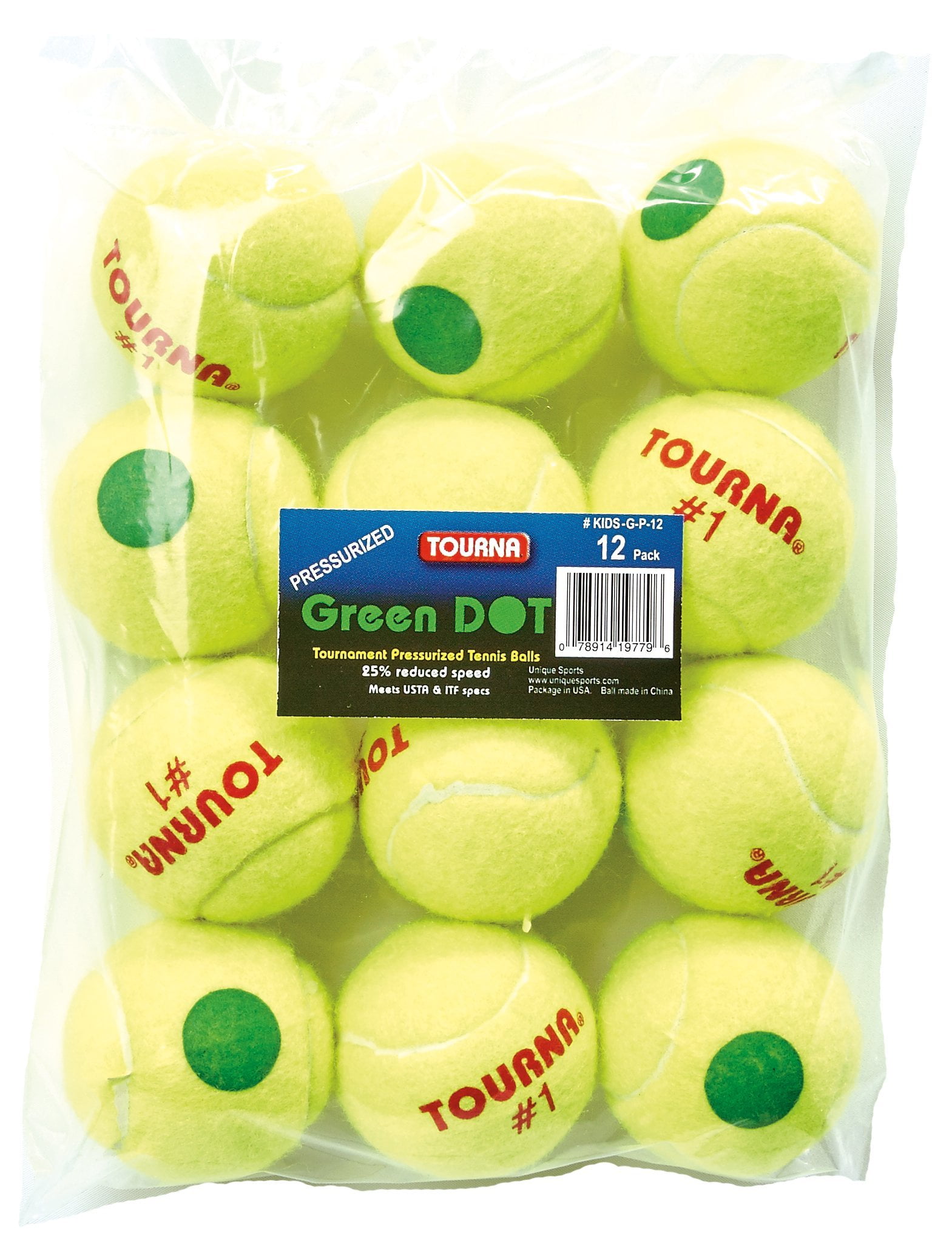 Tourna Green Dot Low Compression Tennis 