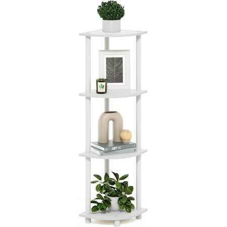 ZJTER Turn-N-Tube Corner Shelf, 4-Tier Corner Bookshelf, Display Storage Shelves with Open Shelves, for Organization and Storage, Living Room, Home Office, Garage, White