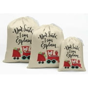 Darling Souvenir White Text & Santa In Toy Train Christmas Party Supplies Drawstring Pouches Favor Bags 15 Pieces