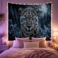 thumbnail image 2 of Snow Leopard Under a Dark Blue Full Moon, Mystical Fantasy for Wildlife Fans, Winter Forest Decor, Christmas Gift, Tapestry Wall Hanging for Bedroom and Living Room, 2 of 7