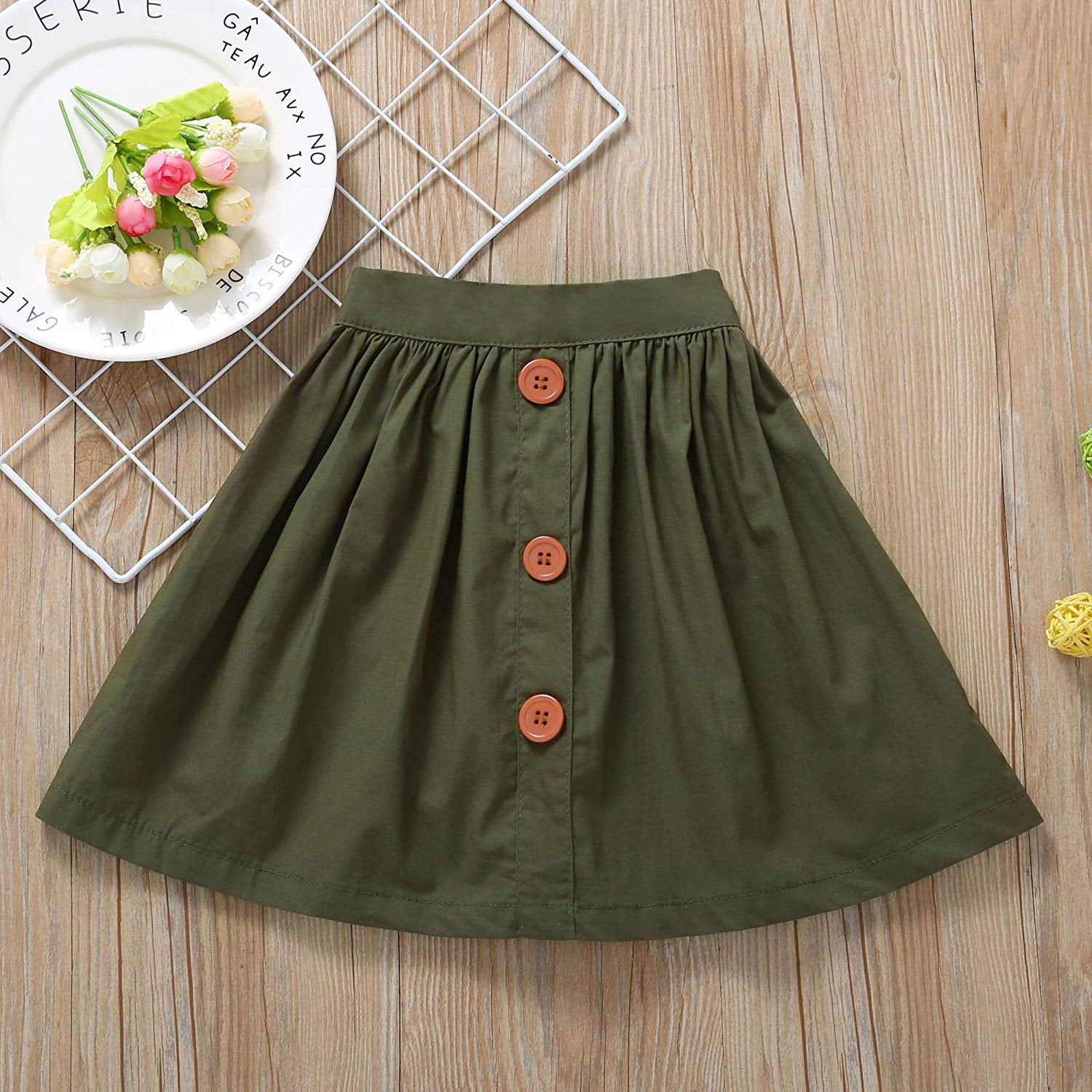WOSENHK Baby Girls Skirts Set Newborn Girls Ruffled Short Sleeve Tops Button A-line Dress School Skirt Outfits