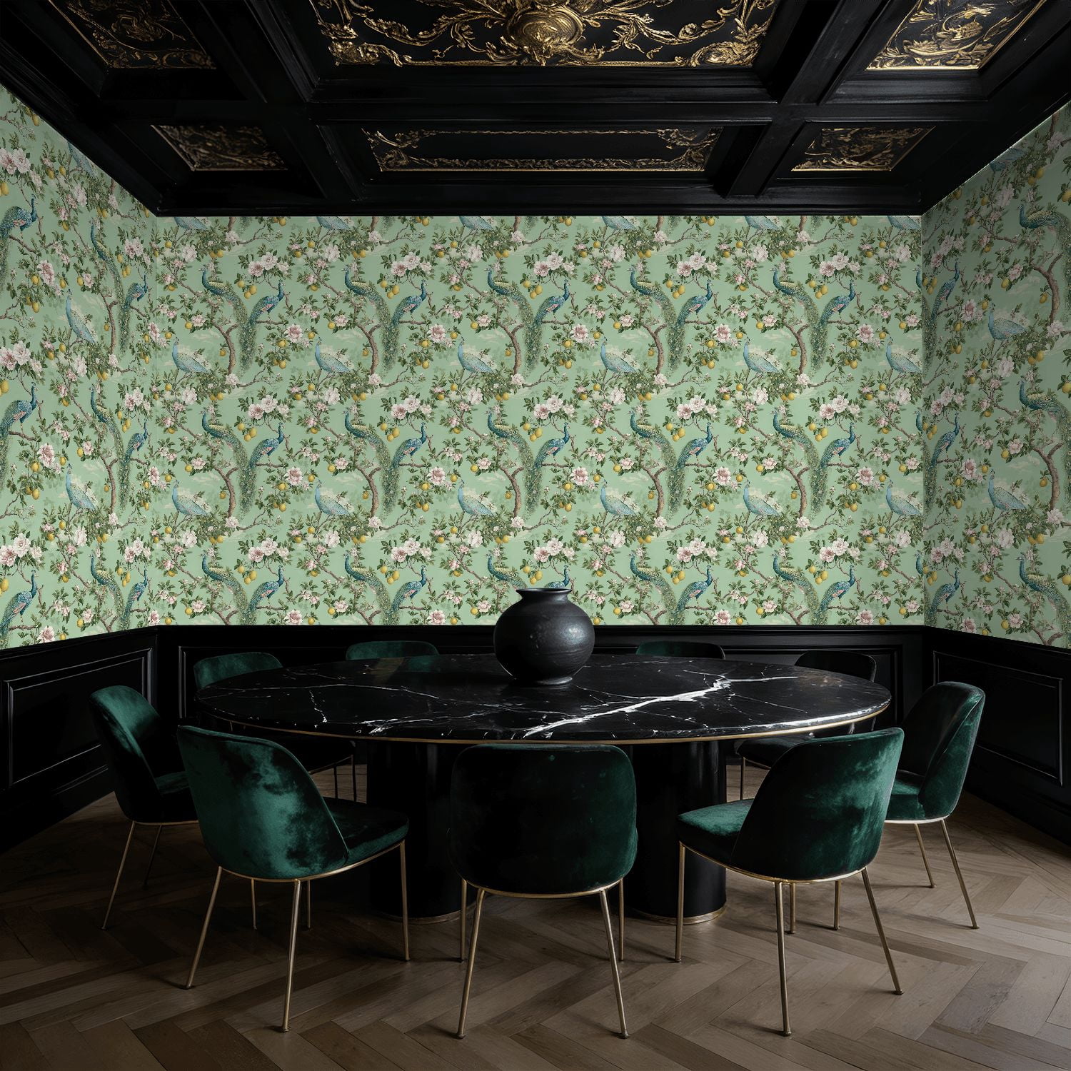 Boho Peel and Stick Wallpaper Peacock Floral Lemons Green Wall Mural 17.7in x 9.8ft Self Adhesive Removable Wall Paper Renter Friendly Wallpaper for Bedroom Kitchen Farm