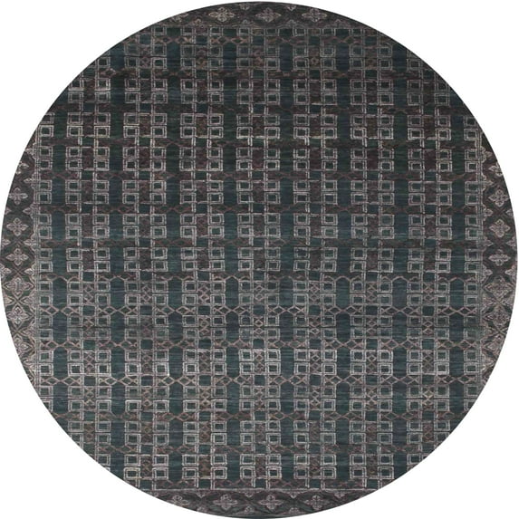 Ahgly Company Machine Washable Indoor Round Contemporary Smokey Gray Area Rugs, 7' Round