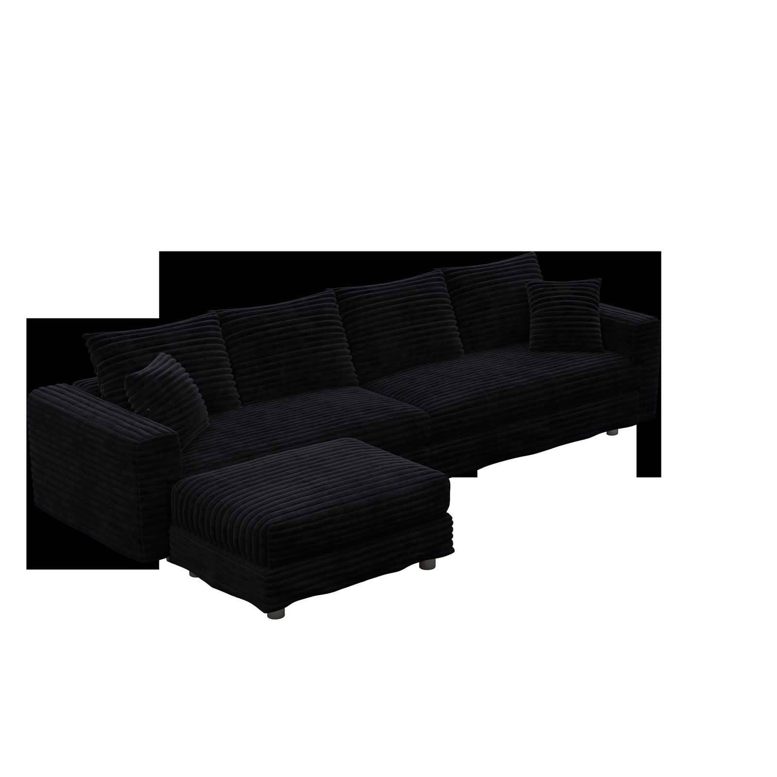 MAYEERTY 102.4" Plush Corduroy 4-Seat Cloud Sofa, Modern Comfy Upholstered Deep Seat Couch with Soft Pillows & Movable Ottoman, Convertible Sofa Lounge Chair for Living Room