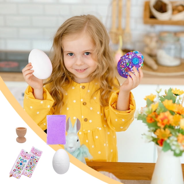 Xihbxyly Huevos de Pascua, Juego de Huevos Pintados con Espuma, Arcilla de Modelado Creativa, Pegatinas de Cristal de Colores, Proyectos de Manualidades, Decoraciones Navideñas, Actividades Divertida