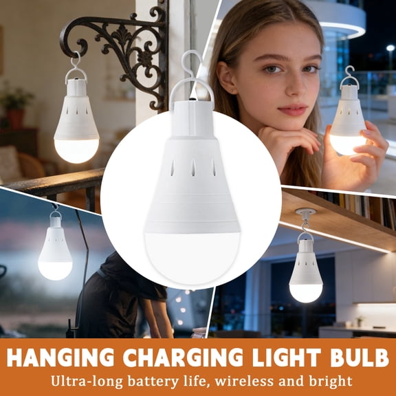 Emergency LED Light Bulb with Hook, 9W Rechargeable Hanging Bulb, for Home Blackout, Outdoor Camping & Temporary Lighting (1Pc)