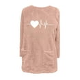 thumbnail image 4 of Fleece Tunic Tops for Women with 2 Pockets Hearts Print Crewneck Long Sleeve Fuzzy Sherpa Sweaters Pullover (S, Pink 02), 4 of 4