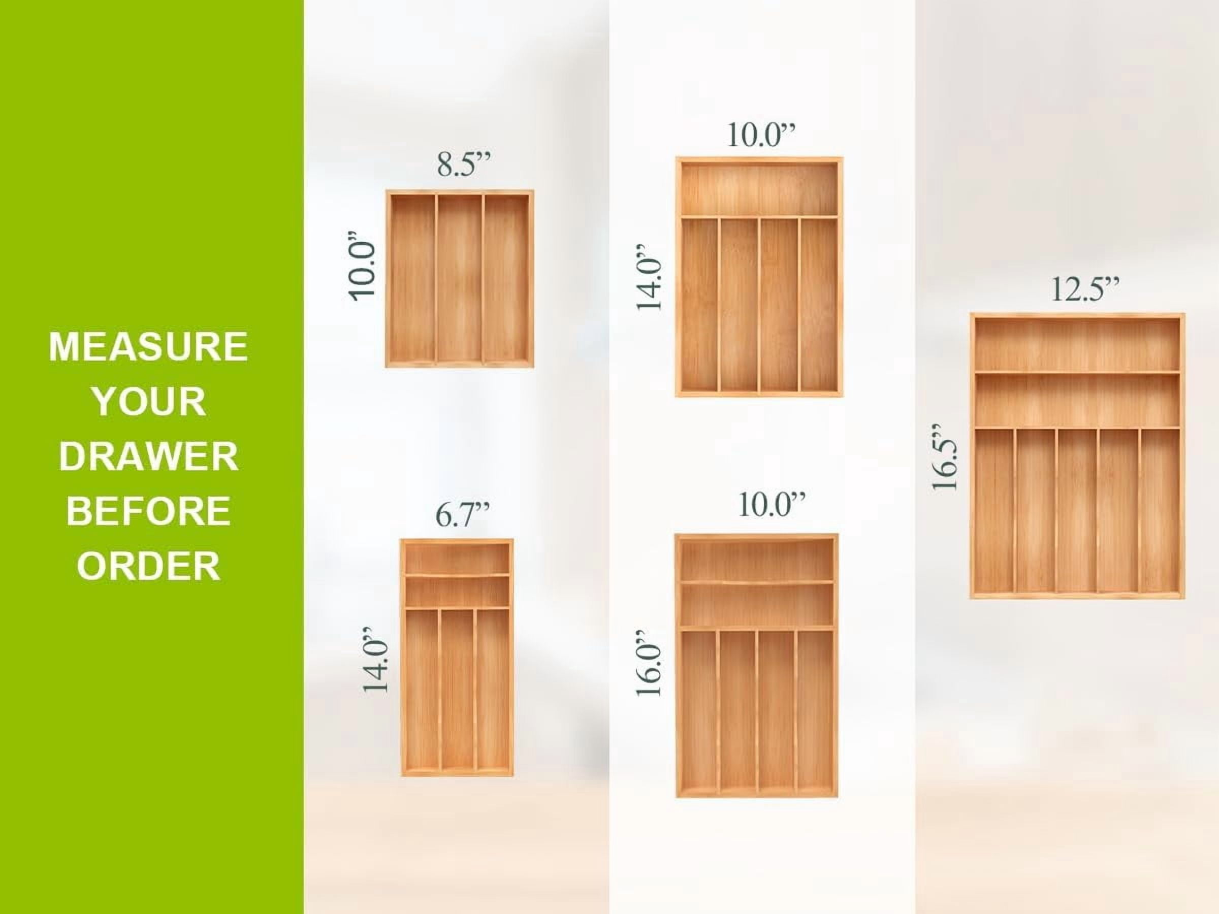 Bamboo Utensil Drawer Organizer, Kitchen Organizer for Flatware Cutlery, Silverware Tray for Drawer (5 Slots, Natural)