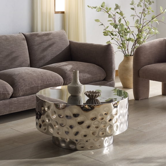 Safavieh Couture Janalee Hammered Steel Modern Coffee Table, Stainles Silver
