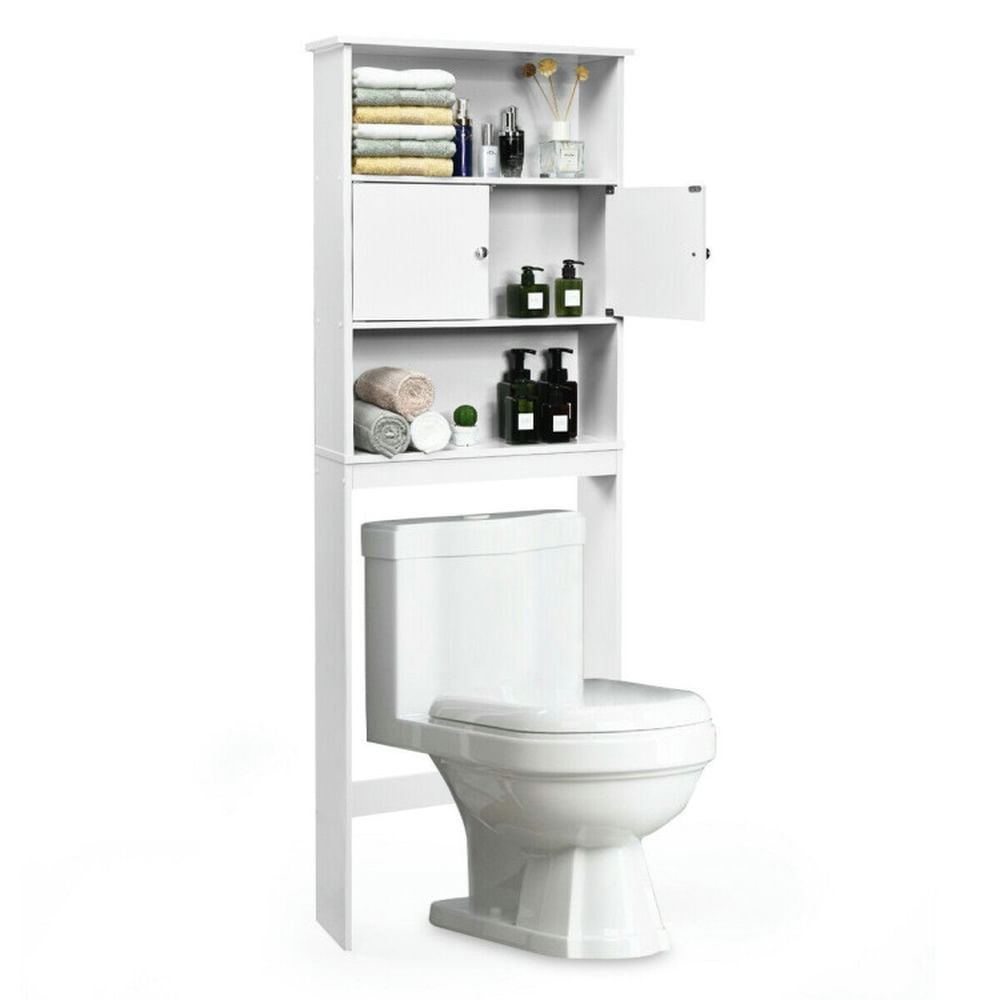 Finihen Toilet Storage Cabinet, Bathroom Cabinet Organizer, Bathroom Wood Organizer Shelf Storage Rack with Cabinet, for Bathroom, White