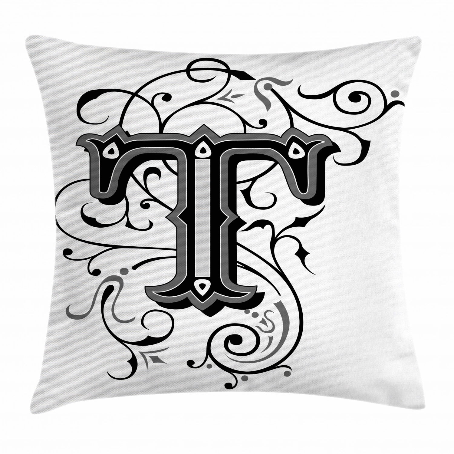 Letter T Throw Pillow Cushion Cover, Symmetrical Uppercase Letter in