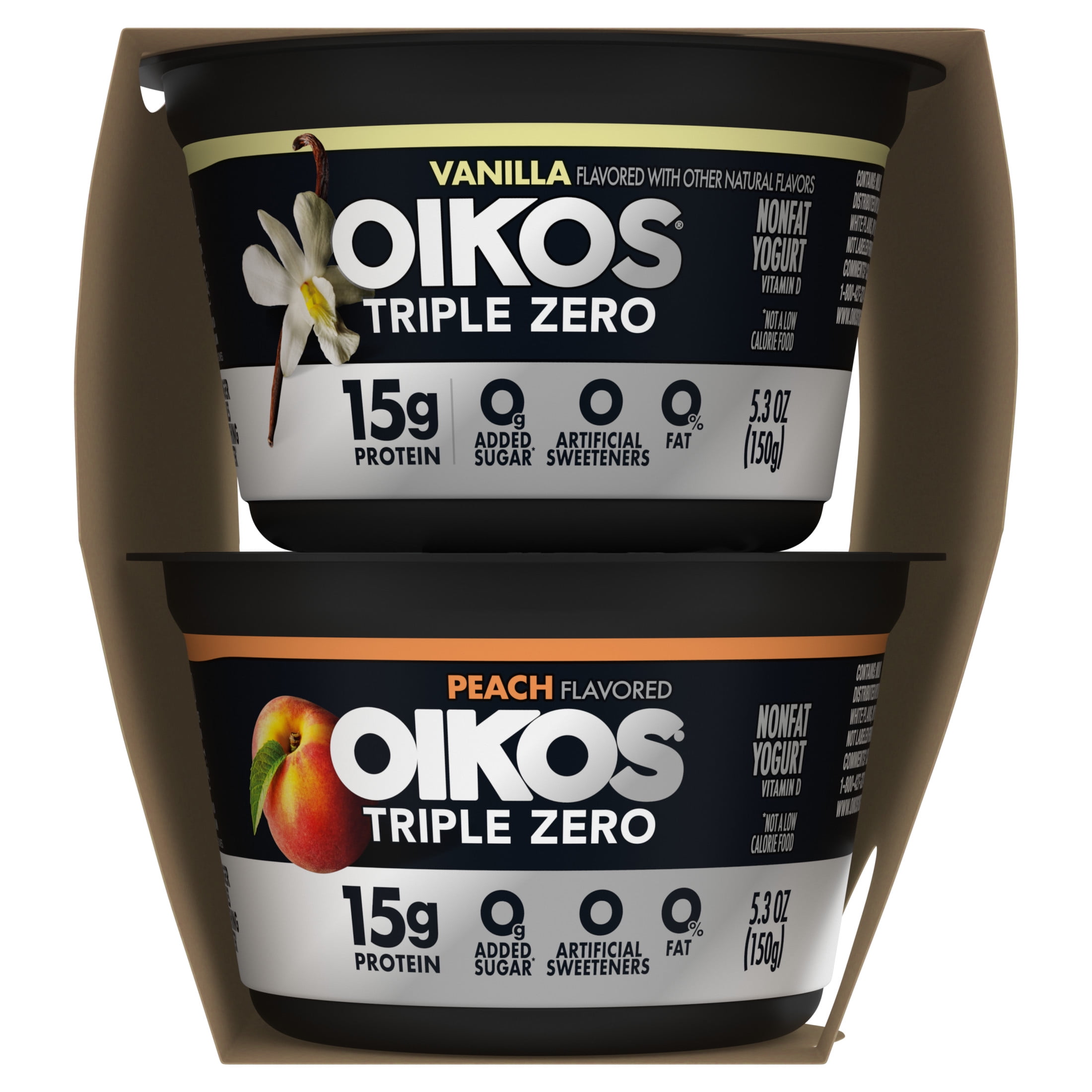 Oikos Triple Zero Peach and Vanilla Nonfat Greek Yogurt Cups, 5.3