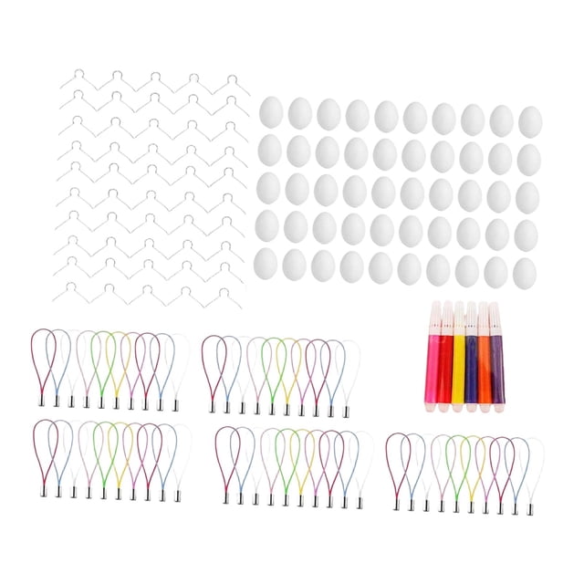 50 Piezas Huevos de Pascua Kit de Manualidades Artesanías Pintables Falsos con Lápices Colgantes para Niños Adecuado para Fiestas Pascua y Decoración del Hogar