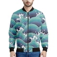 thumbnail image 3 of Chaqueta con cremallera con estampado de olas del océano vintage para hombre, chaqueta holgada informal de manga larga con estampado 3D de autobús de la paz y plumas, abrigo de calle, 3 of 5