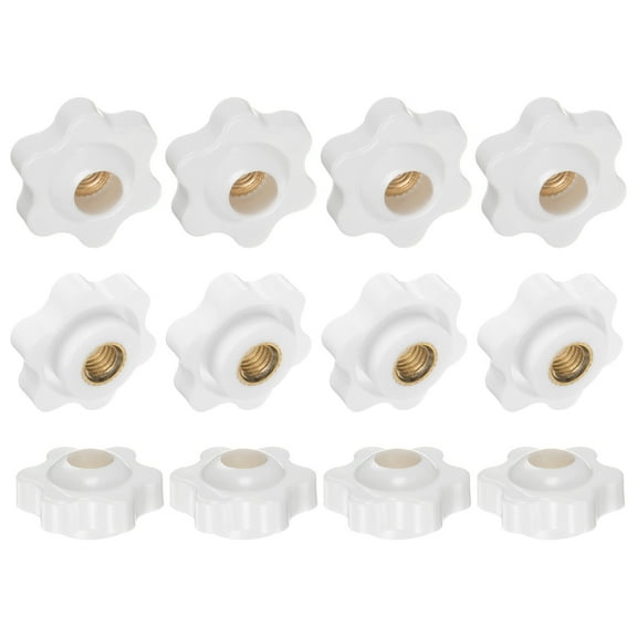 Uxcell 12Pack 6 Star Knobs 1/4"-20 Female Thread Through Hole Brass Handles White 25mm