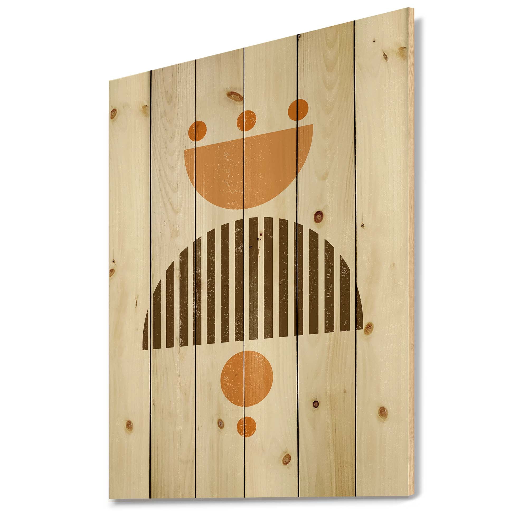 Designart 'Abstract Minimal Moon and Sun In Earth Tones II' Modern Print on Natural Pine Wood