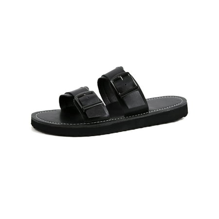 

UKAP Womens Slide Sandal Slip On Slides Beach Flat Sandals Anti Skid Shoes Women s Strap Buckle Fashion Black 9