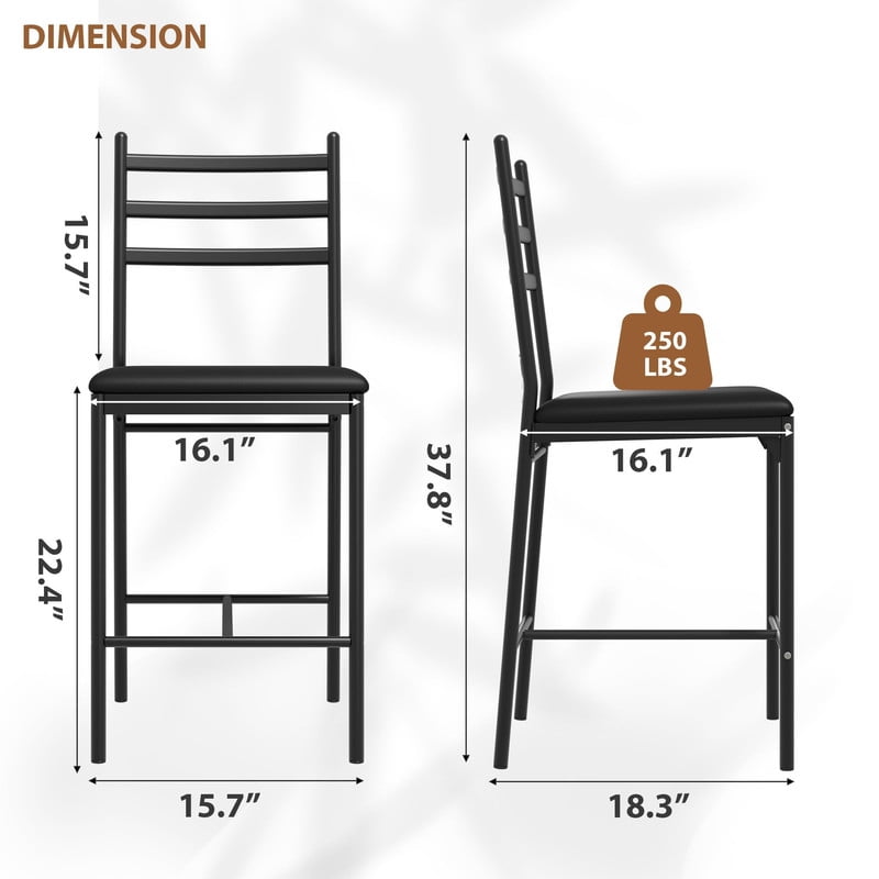TROPOW Bar Stools Set of 2, Metal Counter Height Bar Chairs with Back and Thick Cushion, Upholstered Dining Chairs with Padded Seat, Barstools for Kitchen Island, Bar, Dining Room